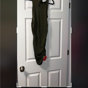 Cider Olive Green Ribbed Asymmetrical Tank Dress